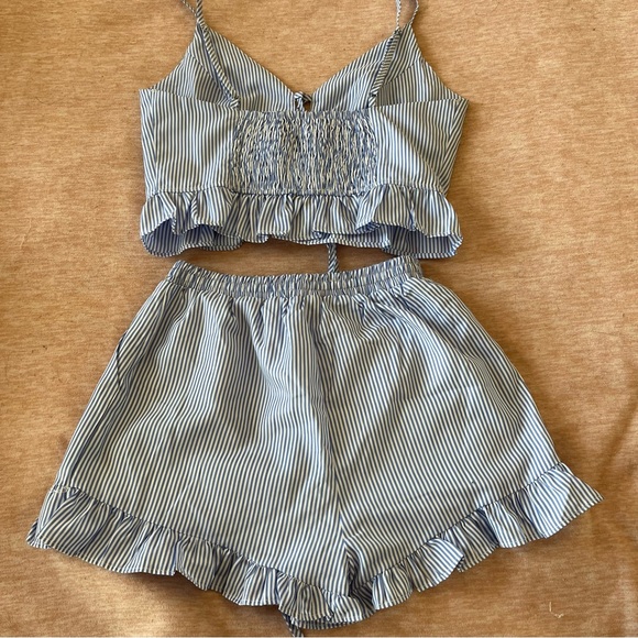 Sweet Mayhem Blue/White Striped Set (Crop tank and shorts) XS/S - Picture 3 of 5